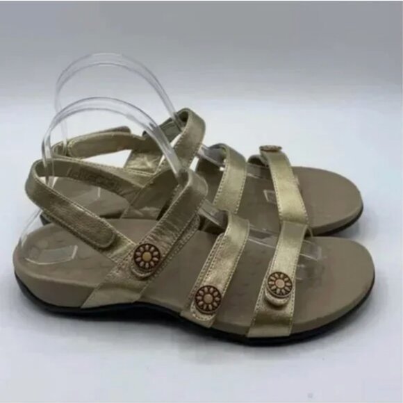 Vionic by Orthaheel Cathy Triple Strap Gold Metallic Sandals Size 7 - Picture 2 of 8